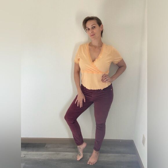 Forever 21 Ribbed Surplice Top Lace Trim Peach Plus 1X - Picture 3 of 11